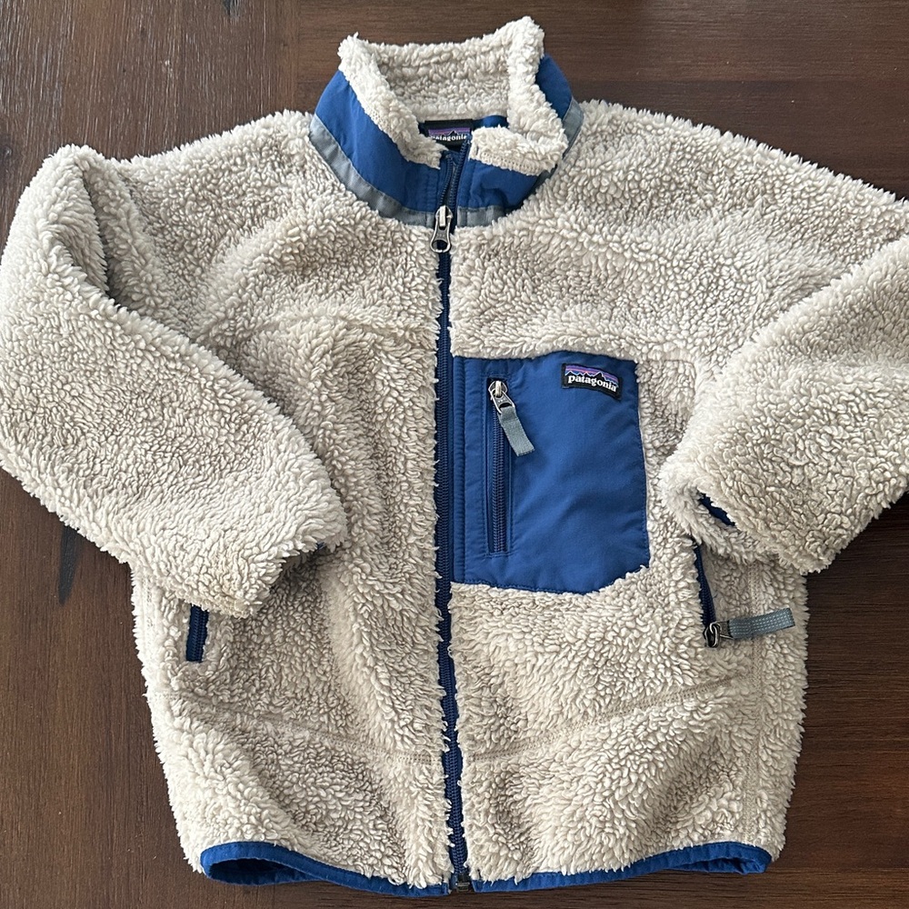 Patagonia Kids Fleece Jacket in Cream and Blue